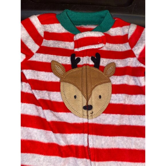 Carter's Fleece Striped Christmas Reindeer Footed Sleeper Romper Newborn - Picture 2 of 8
